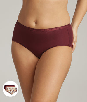 Pack of 3 midi knickers in plum, print and red poppy Organic Cotton