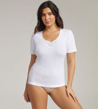 Short-sleeved t-shirt in white Cotton Feminine, , PLAYTEX
