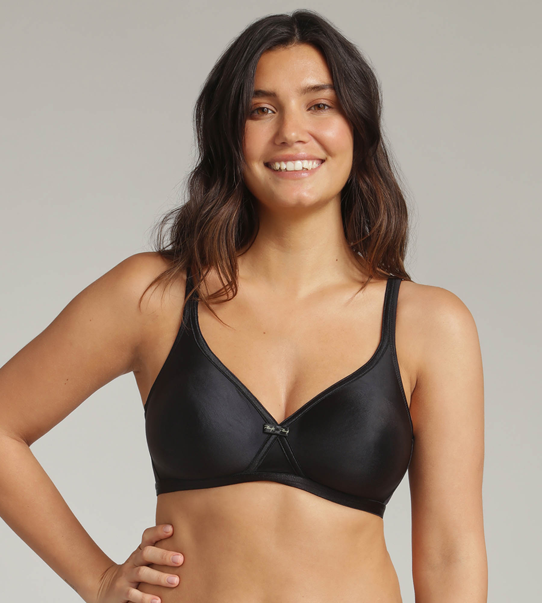 Non-Wired Full Cup Bra in Black - Satiny Micro-Support, , PLAYTEX