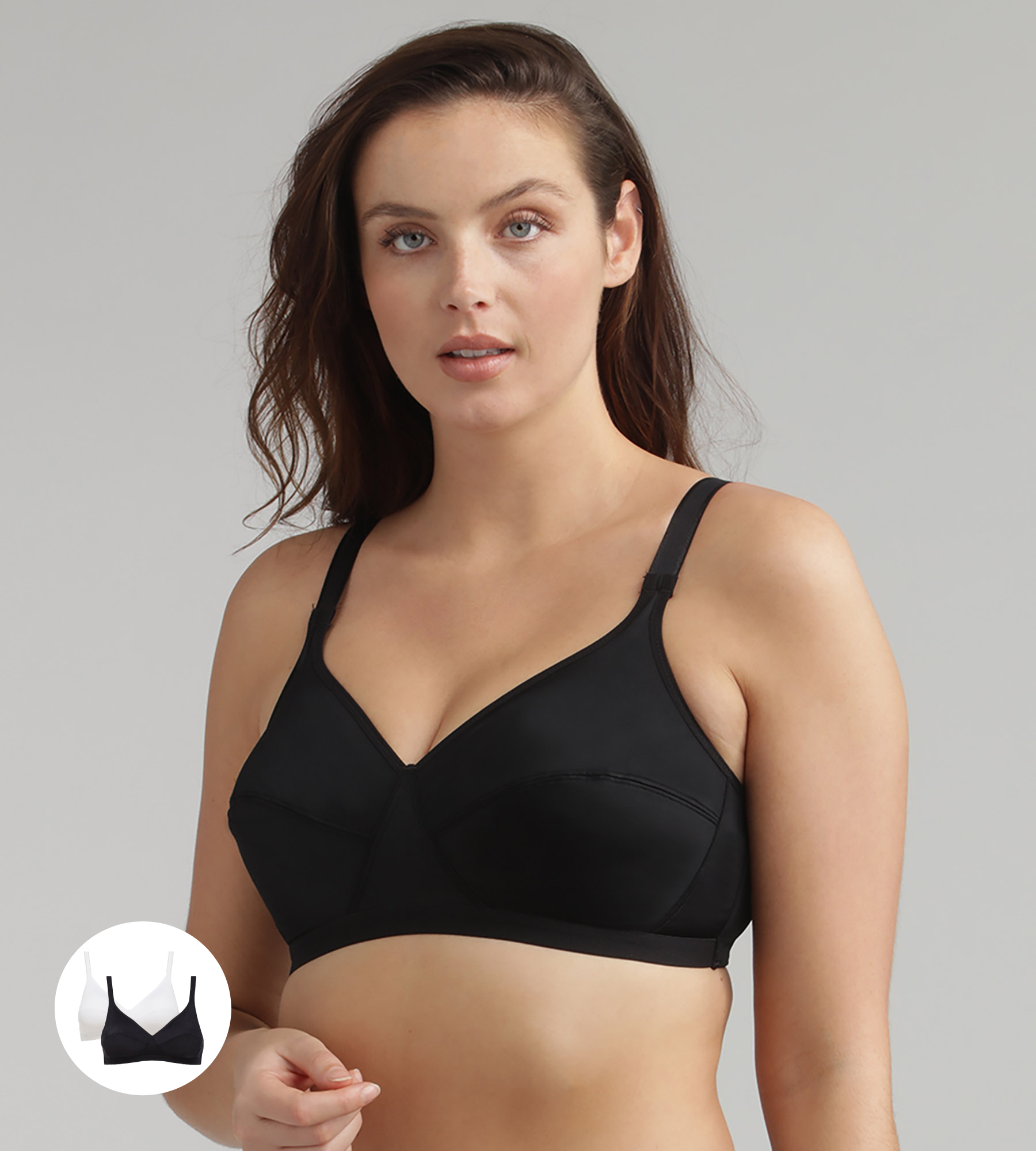 2 Non-wired bras in black & white Basic Micro Support